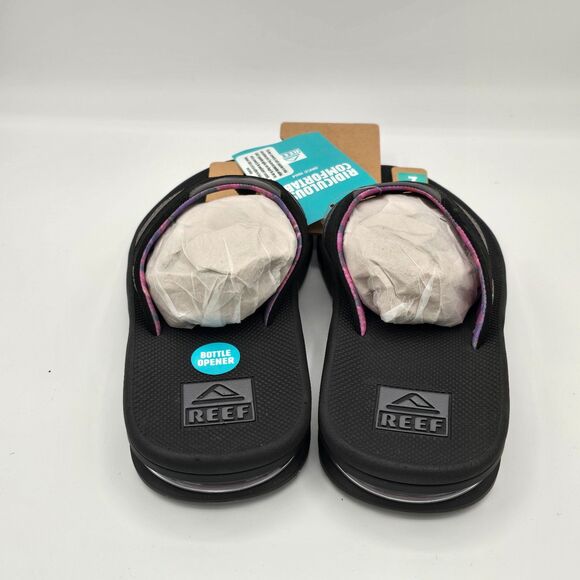 REEF “Fanning” Women’s Flip-Flop Sandal & Sole Bottle Opener (Black/Pink) - Sz 7 - Picture 3 of 9